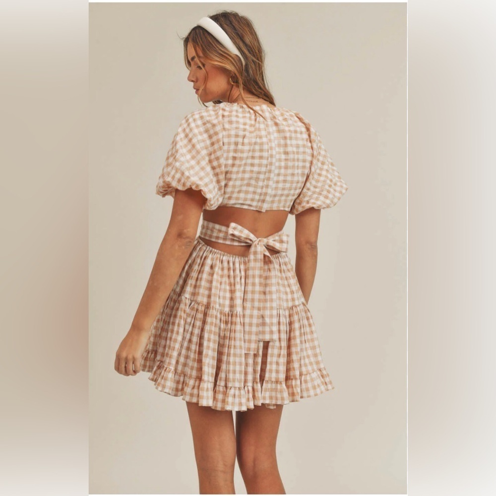 Mable Women’s M Blue/White Gingham Lolita Puffed Sleeve Cut-Out A-Line Dress EUC - Picture 2 of 15